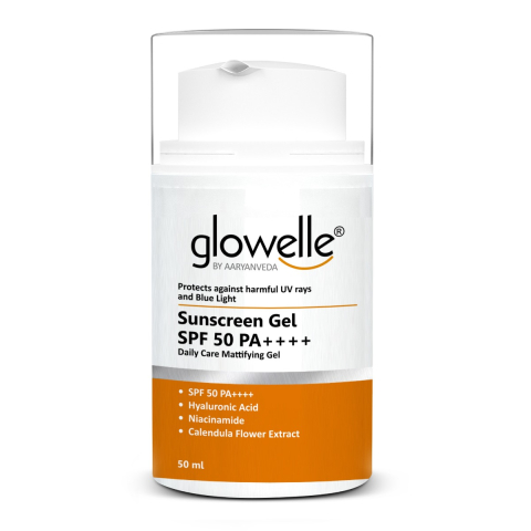 Aryanveda Glowelle Sunscreen Gel Spf 50 PA++++ Matte Finish| Broad Spectrum| UV A & UV B Protection| Blue Light Defence for Men & Women, 50 ml