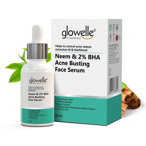Aryanveda Glowelle Neem & 2% BHA Acne Busting Face Serum | For Acne, Excessive Oil and Blackheads Control - 30 ML