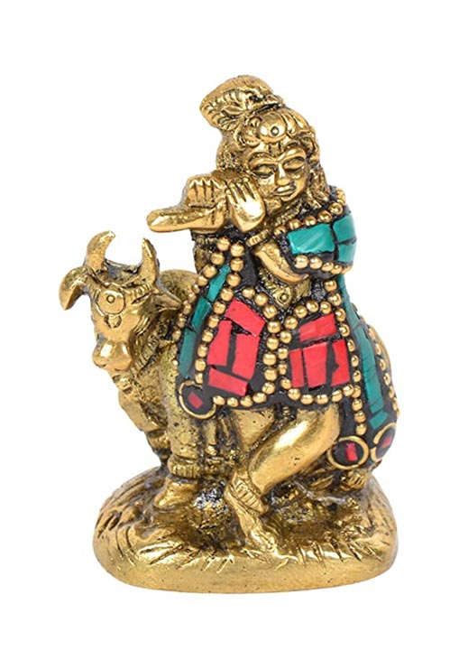 Lord Krishna Idol Statue For Car Dashboard , Brass Items Decorative For Home Decor (2 Cm X 4 Cm X 6 Cm)