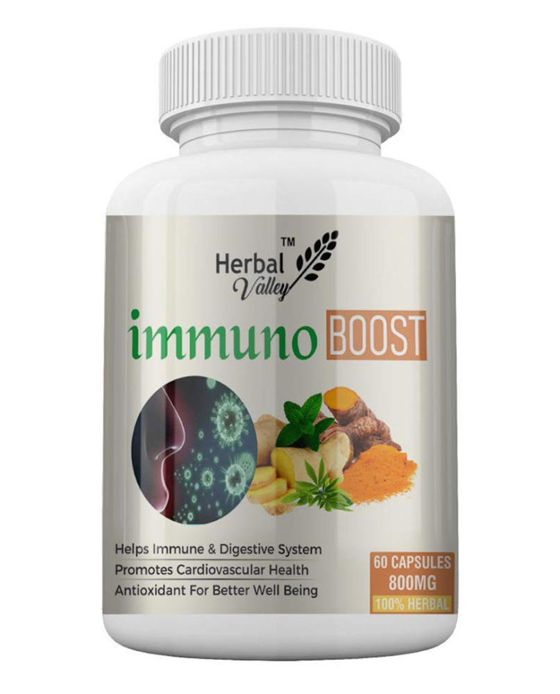 HerbalValley Immuno Boost Supplement | Immunity Wellness | Turmeric Tulsi Ginger Neem | All Herbal Extract | 60 Capsules