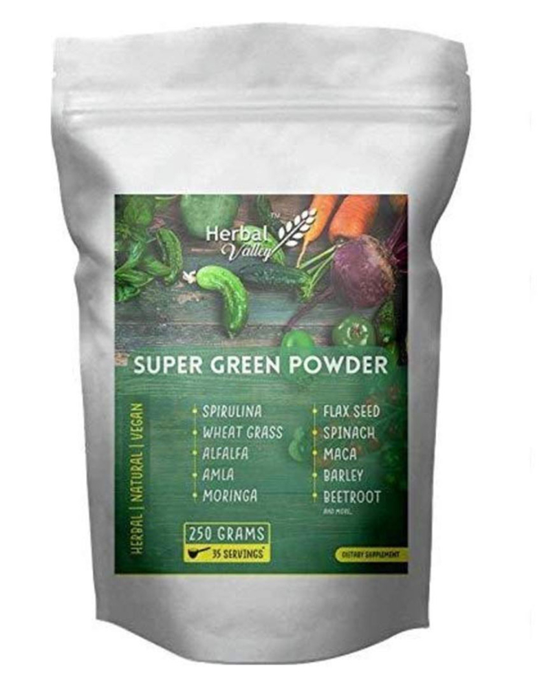 HerbalValley Supergreen Powder | Plant based Nutritional | With Spirulina | Amla | Alfalfa | Beetroot | 35 Servings | 250grm