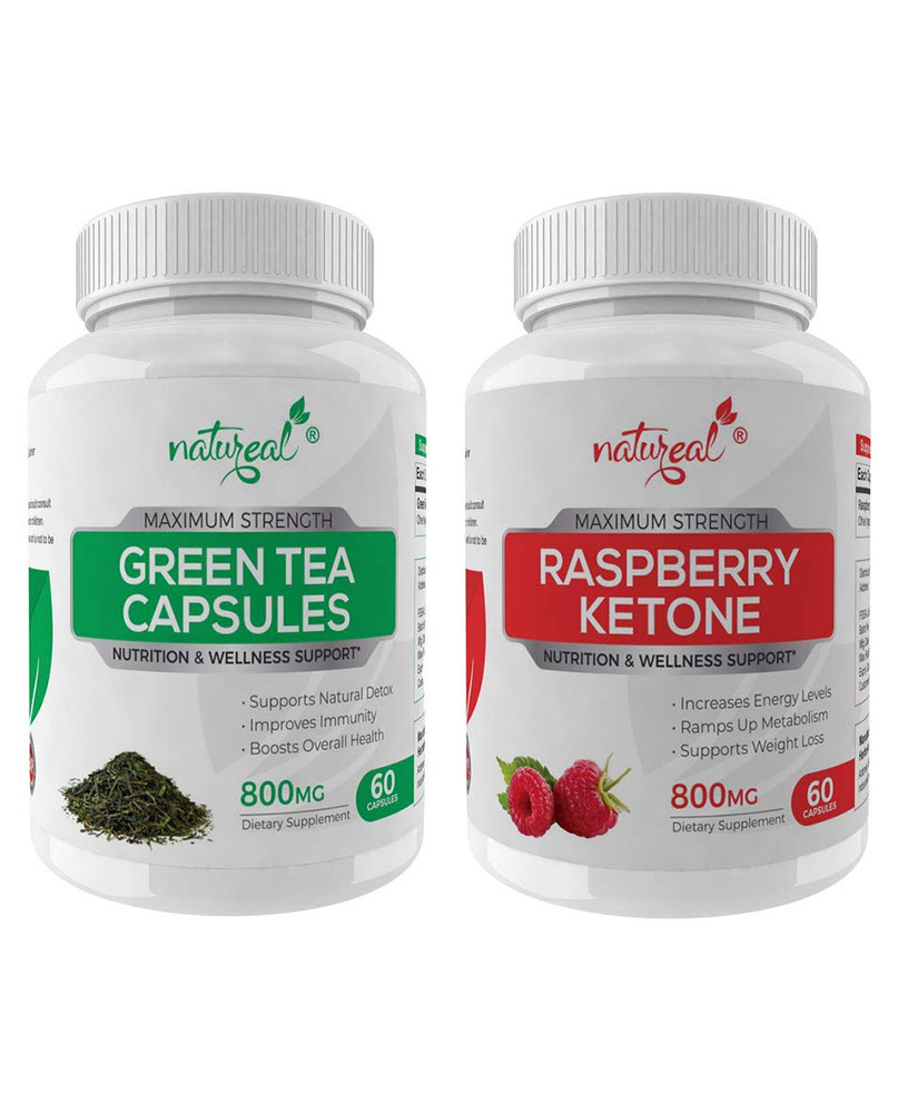 Natureal Weight Management Combo | Green Tea 800 Mg Capsules + Raspberry Ketone 800 Mg Capsules