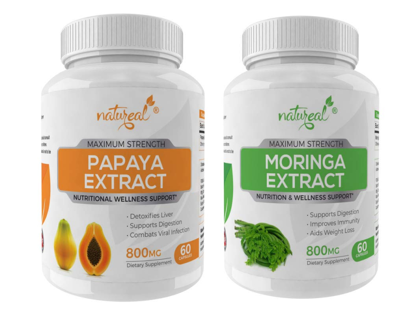Natureal Overall Wellness Combo | Papaya Extract 800 Mg Capsules + Moringa Extract 800 Mg Capsules