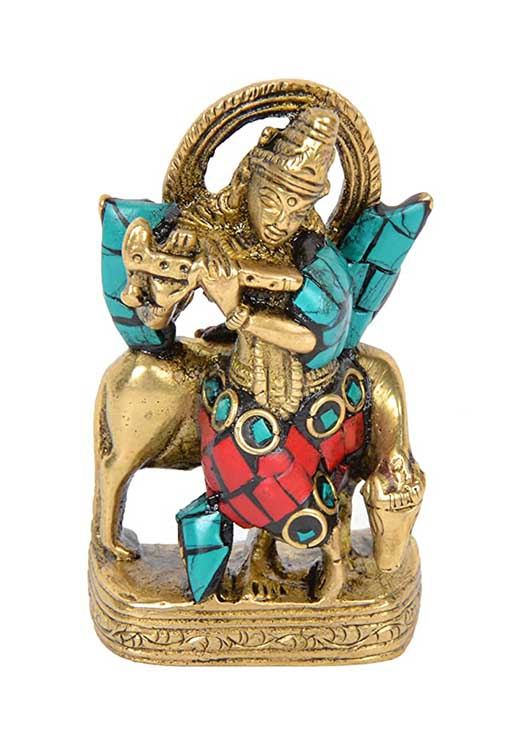 Brass Items Decorative God Lord Krishna Idol Statue Murti (2 cm x 4 cm x 7 cm)