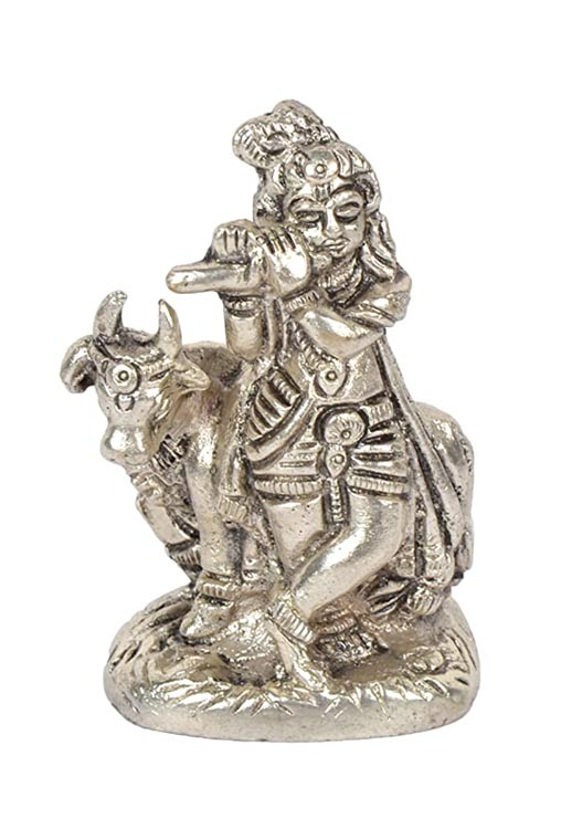 Brass Lord Krishna Idol statue (2 cm x 4 cm x 6 cm, Silver)