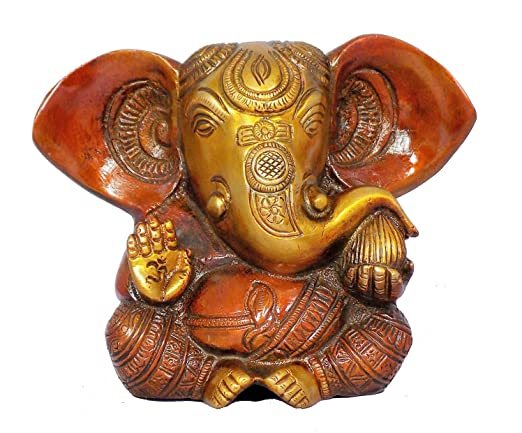 Appu Ganesha idols big for Home decoration Antique Finish ( Brass , W-1440gm Size 14*12*7 cm)