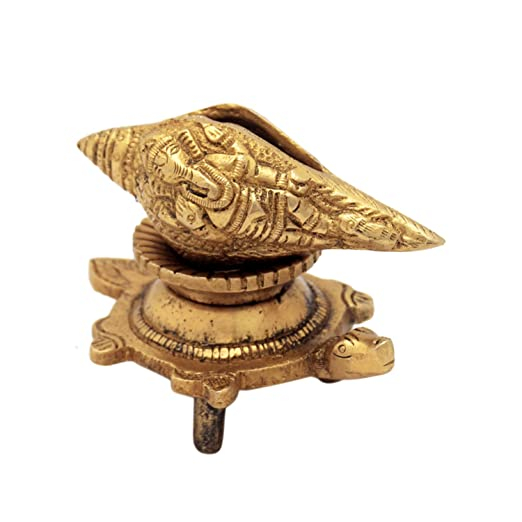 Brass Vishnu Shankh Conch Shell For Puja With Vastu/ Fengshui Tortoise For Home Decor/ Gift ( W-285Gm )