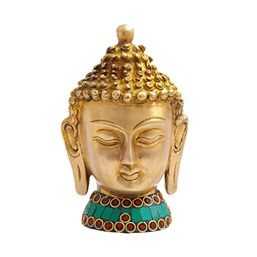Brass Buddha Head with Stone Work (Gold)