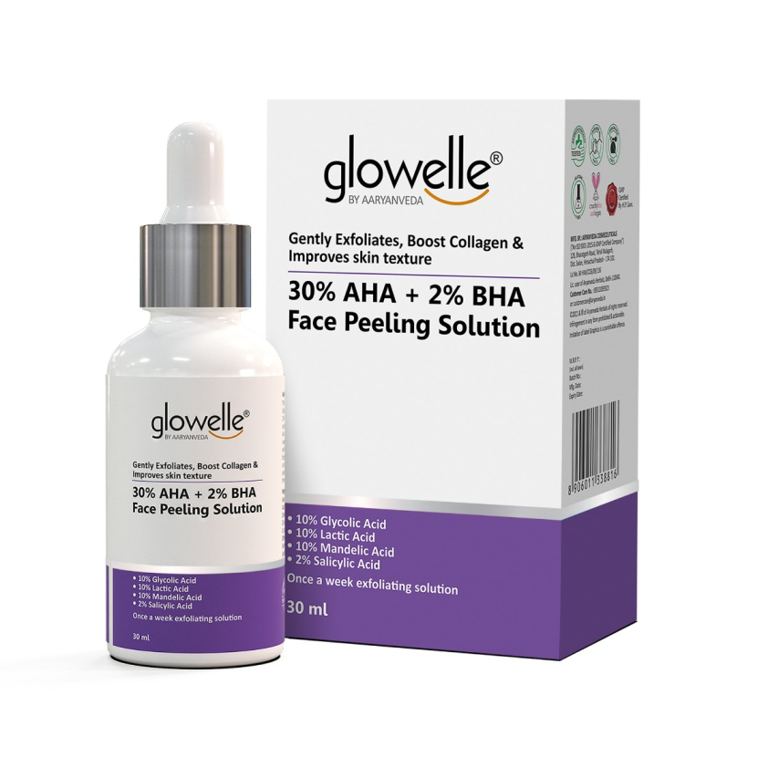 Aryanveda Glowelle 30% AHA and 2% BHA Face Peeling Solution | For Mild Exfoliation and Skin Clarity - 30 ML