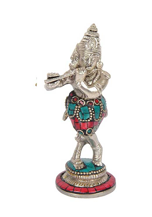 Krishna Idol Statue for Pooja Items (4 cm x 4 cm x 12 cm)