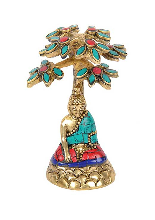 Buddha Tree Statue Brass Gift Item Idol For Home Decoration (5 Cm X 7 Cm X 9 Cm)