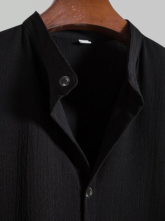 SWADESI STUFF Men's Regular Fit Polycotton Casual Chinese Collar Half Sleeve Solid Color Shirt