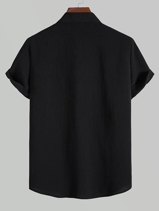 SWADESI STUFF Men's Regular Fit Polycotton Casual Chinese Collar Half Sleeve Solid Color Shirt